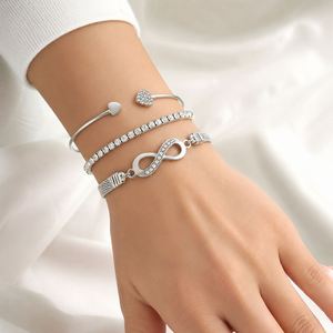 Multilayer <b>Infinity</b> Heart <b>Bracelet</b> 3Pcs/Set Full Crystal Peach Heart Open Charm Bangle Unisex Trendy Gift - Product Image 3