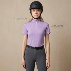 Camisa ecuestre de manga corta para mujer, cuello alto, cremallera 1/4 en la espalda, malla transpirable, top para montar a caballo, personalizable - Product Image 1