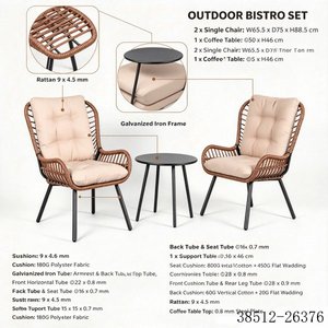 Conjunto de Jardín Contemporáneo de Ratán para Exteriores, 2 Plazas, con Mesa de Centro y Cojines Beige, Modelo 38512-26379 - Product Image 4