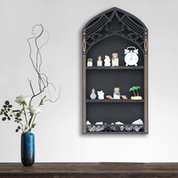 Offre Spéciale meubles de maison noir style gothique église fenêtre cristal étagère murale bois cristal étagère