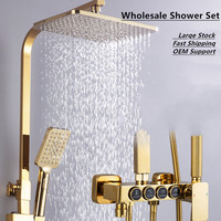 Nouvelle Tendance : Ensemble de Robinetterie de Douche Murale Cascade Haute Pression à 4 Sorties en Laiton Doré avec Mélangeur à Température Constante