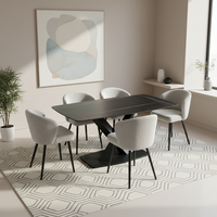 Ensemble de table à manger rectangulaire contemporaine avec plateau en céramique marbrée, design moderne avec chaises, vente en gros de meubles pour cuisine et restaurant