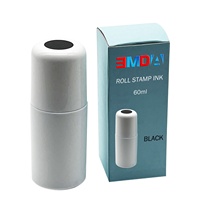 Haute qualité personnalisé 60ml tampon encreur rouleau boule bouteille conception personnalisée bouteille en plastique couleur noire liquide encre de timbre permanente