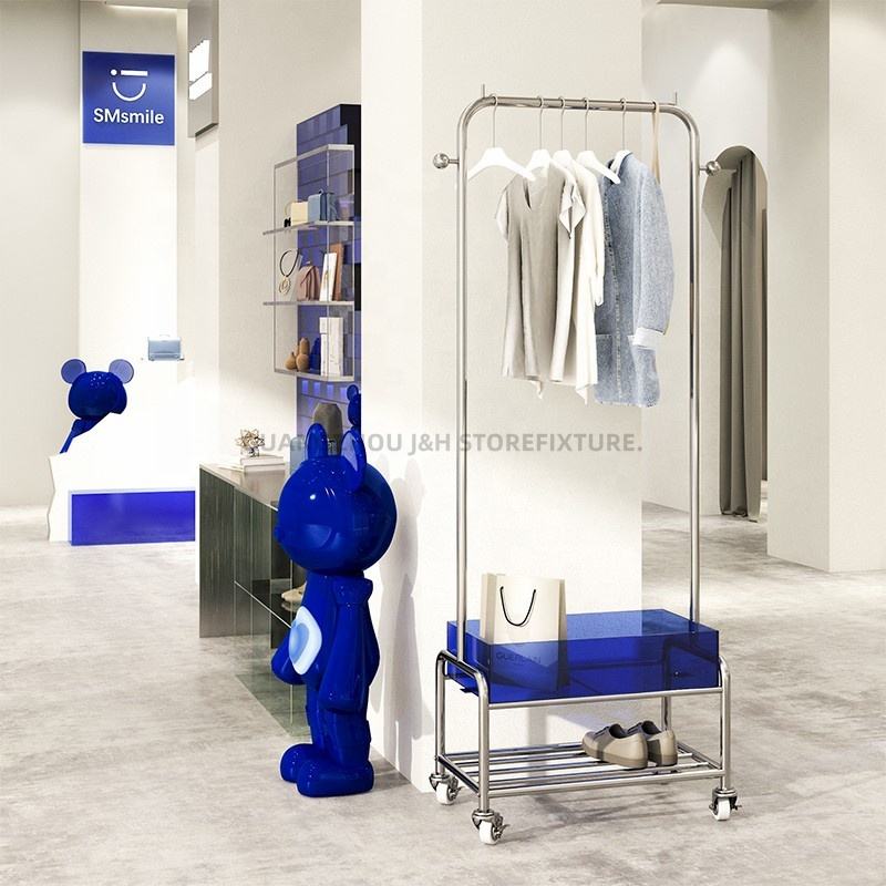 Moving Roller Garment Shop Furniture Clothing Stand Dress up Clothes  Display Racks Shelf for Clothing Store Small Size