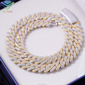 Bijoux fins, chaîne cubaine bicolore, 2 rangs, 14 mm de large, collier hip-hop, argent S925, chaîne cubaine en moissanite VVS - Product Image 1