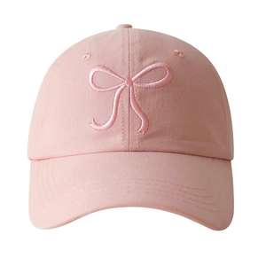 Casquette de baseball 7 panneaux brodée avec nœud pour femme, style coréen, rose mignon, protection solaire respirante, casquette bec de canard - Product Image 1