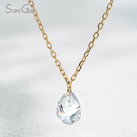 Collar Unisex de Lujo con Diamante Flotante Chapado en Rodio y Oro de 18K, Corte Pera Brillante, Cultivado en Laboratorio, Certificado IGI, de Starsgem