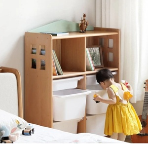 Estante de Almacenamiento Abierto de Madera Maciza, Organizador de Juguetes para Niños, Estante de Juguetes de Madera <span class=keywords><strong>Montessori</strong></span> con Contenedores Blancos - Product Image 3