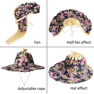 Bambu kipas tangan lipat topi matahari topi matahari wanita dengan 2 in 1 Gaya bingkai bambu cetakan bunga - Product Image 4
