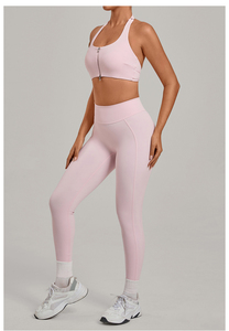 Ensembles de vêtements de sport respirants pour femmes, effet seconde peau, avec soutien-gorge à fermeture éclair et dos croisé, pour la gym, le yoga et le fitness, 2 pièces - Product Image 5