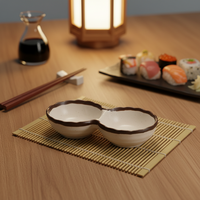 Nouvelle assiette à sauce en mélamine à deux compartiments de 5,9 pouces avec bord brun réutilisable pour restaurant