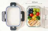 Boîte à lunch en verre borosilicate de 370 ml, résistante au micro-ondes, anti-fuite, boîte bento, récipient de stockage alimentaire pour les employés de bureau