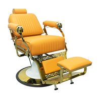 Fauteuil de barbier classique de luxe, structure en métal chromé doré, appui-tête réglable, fauteuil inclinable pour salon de coiffure, équipement de salon de barbier