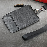 Kulit Asli RFID Pemegang Kartu Kredit Dompet Leher Lanyard Vertikal Pemegang Kartu ID Kerja Karyawan