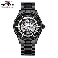 Montre mécanique squelette pour homme TEVISE T893, mouvement automatique, bracelet en cuir et acier, étanche, luxe, décontractée, tendance