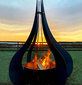 Brasero de jardin autoportant rustique et écologique en acier Corten, portable pour camping, avec couvercle, brûleur à bois - Product Image 6