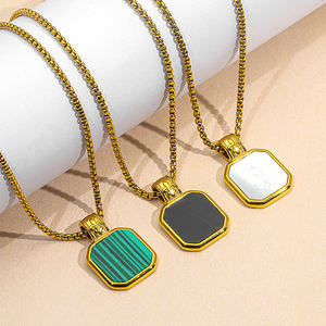 Collar con Colgante de Acero Inoxidable JUSNOVA para Mujer, Chapado en Oro de 18K, Malaquita, Ónix, Concha, Joyería Geométrica Minimalista, <span class=keywords><strong>Cadena</strong></span> Impermeable - Product Image 2