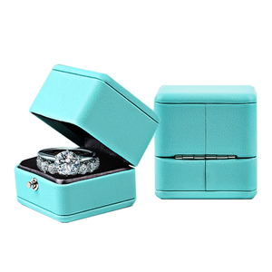 Custom Blue <b>T</b> Leather European Style Luxury Jewelry Box Rounded Diamond Square Pattern for Ring Pendant Necklace Packaging - Product Image 4