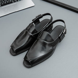 Sandalias de Hombre Talla Grande, Nuevas Sandalias de Verano Transpirables de Cuero, Sandalias Brillantes de Moda Británica, Zapatos de Playa - Product Image 5