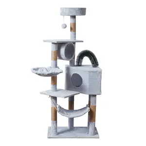 Toys fat cat wood curved scratcher Tower Condo Furniture Scratch Post hammock bed large cat tree for Kittens Pet House Play