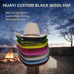 Huayi Sombreros De Vaquero Custom Black Felt Wool <b>Western</b> Cattleman Cowboy <b>Hat</b> Leather Band Four Seasons Hand Embroidery Logo - Product Image 2