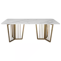 Ensemble de salle à manger moderne de luxe avec table en pierre et 6 chaises pour la maison/le restaurant, avec support en acier doré, ensemble de meubles de salle à manger rectangulaire
