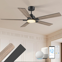 Ventilateurs de plafond LED intelligents Tuya de 52 pouces avec lumière, commande à distance par application WiFi, moteur DC, 5 pales, lampe de plafond pour chambre à coucher, 110V