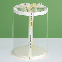 Boîte à gâteau transparente en PET avec logo personnalisé avec poignée, boîte d'emballage de gâteau ronde en stock