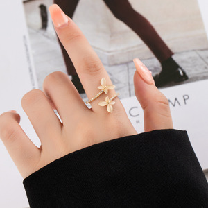 MyMuyu Cat's Eye Stone Double Butterfly <b>Open</b> <b>Ring</b> Adjustable Index Finger Jewelry Gift - Product Image 1