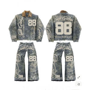 Streetwear personnalisé pour hommes, veste de baseball vieilli Slim-Fit col revers en jean lavable en machine unisexe - Product Image 3