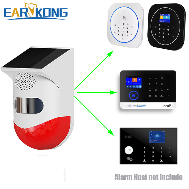 Premium Outdoor Waterproof 433MHz Wireless Solar Alarm Siren With Remote Sound Strobe Light Motion Detector Solar Motion Sensor