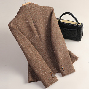 Women's Wool Blazer Coffee Color Slim Fit Autumn Winter Casual Suit GDX1669 - Product Image 3