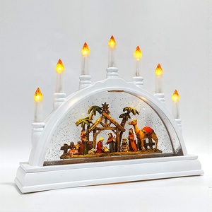 Decorazioni Natalizie Scena della Sacra Famiglia in Resina Lanterna con Acqua Vorticosa Illuminata a LED Bianco Caldo con Candela LED - Product Image 2