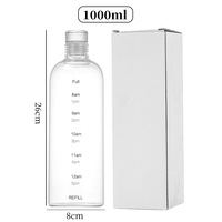 Bouteille d'eau réutilisable en verre borosilicate transparent de 300 ml/500 ml/750 ml/1000 ml, avec bouchons à bouton-poussoir, compatible lave-vaisselle, design moderne