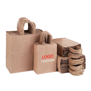 Sac en papier kraft brun personnalisé avec votre logo, recyclable, pour la livraison de café et de repas à emporter en restaurant – Prix de gros - Product Image 1
