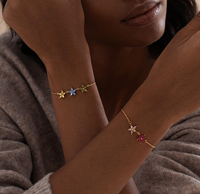 Gelang Batu Kelahiran Lapis Emas 18K Grosir dari Baja Anti Karat, Gelang Pesona Bunga Custom, Perhiasan Anti Kusam untuk Wanita