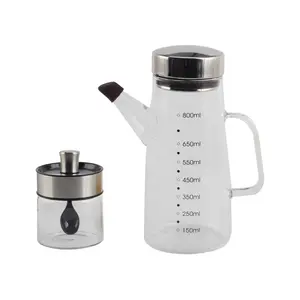 Stainless Steel Lid, Glass Oil Bottles with Scale, 800ml Olive Oil Dispenser with Pourer