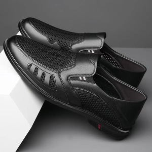 Men's Mesh Casual Slip-On Hollow-Out Perforated Leather <b>Sandals</b> White Soft Leather Summer Shoes Adult Size 40-46 - Product Image 3