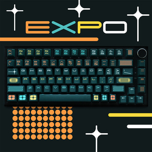 Keycaps GMK Expo con Tipografia e Font Retrò, Design Grafico Moderno Mid-century, 130 Tasti PBT, Profilo Cherry, Stampa a Sublimazione - Product Image 1