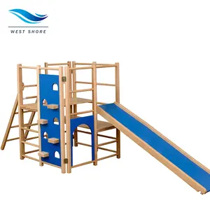 Montessori Kids Wooden Foldable Triangle Climbing Frame With Slide Swing 5 in 1 Multifunctional Kids Indoor Playground