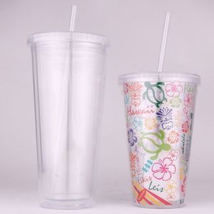 Wholesale 12oz 16oz 22oz 24oz BPA Free <b>Double</b> <b>Wall</b> Acrylic Clear Juice Water Tumbler Tea Plastic Coffee Mug with Straw and Lids - Product Image 4