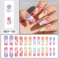 Uñas postizas al por mayor, largas, multicolor, con diseño de hibisco, 24 unidades, puntas de uñas postizas de ABS pre-diseñadas