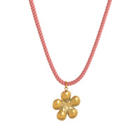 Collier Pendentif Mignon Femme « Amour Estival » avec Visage Souriant, Fleur Éclatante et Papillon, en Acier Inoxydable Plaqué Or 18 carats, Chaîne Bambou