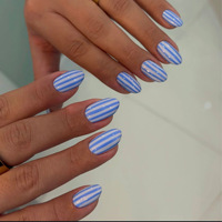 Armadura Falsa Reutilizable Brillante Simple con Rayas Blancas y Azul Cielo, 24 Unidades, para Tiendas de Belleza y Venta al por Mayor de Fábrica
