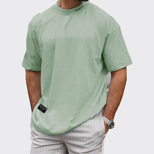 カスタム280GSM刺繍TシャツタイトなCollaヘビーオーバーサイズドロップショルダーTシャツモックネックコットンボックスフィットメンズtシャツ - Product Image 1