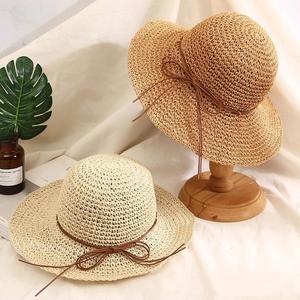 Sombrero de Playa Plegable de Paja Tejida para Verano, Sombrero de Paja de Papel Tejido a Crochet, Elegante y de Moda - Product Image 1