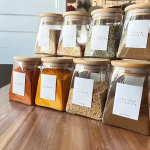 可回收的空厨房食品储存容器透明密封蜂蜜罐用于食品包装方形香料玻璃罐