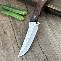 Couteau à viande mongol portable d'extérieur Cueillette d'os Fruits Coupe à main Barbecue Couteau de vente Manche en bois en acier damas