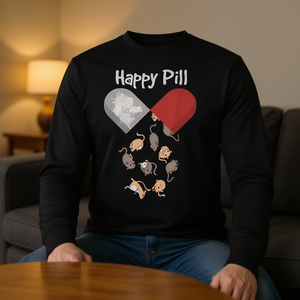 Camiseta de manga larga Rat Happy Pill con diseño de animales divertidos, ropa unisex - Product Image 3