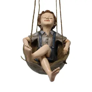 2023 new resin crafts forest elf walnut swing boy pendant hand painted resin hanging garden series decoration wholesale